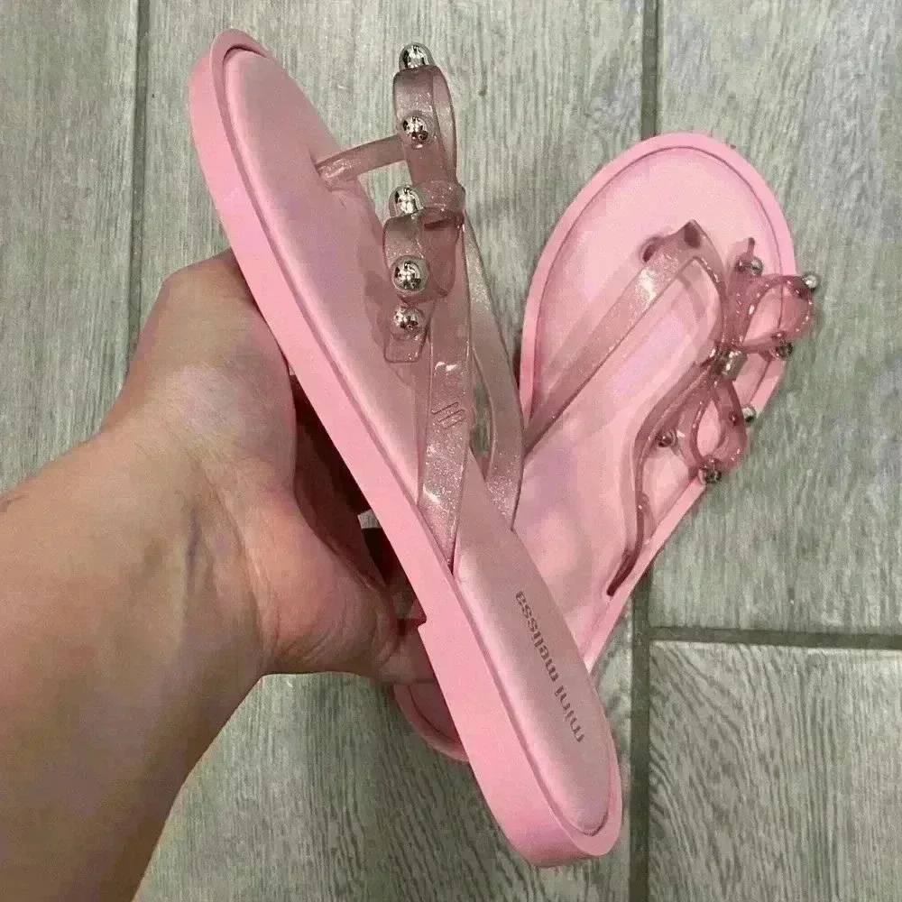Mini Melissa Pink Bow Flip Flops size 3